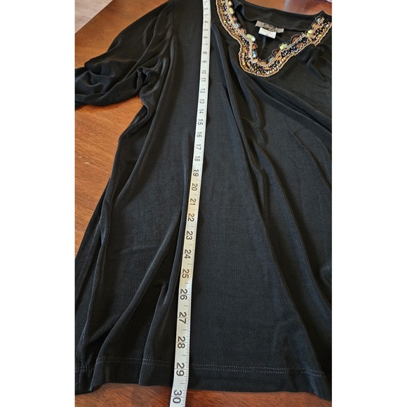 Vintage 90s Slinky Brand Womens 2X Tunic Top Black 3/4 Sleeve Fairy Stretchy USA - Picture 13 of 13